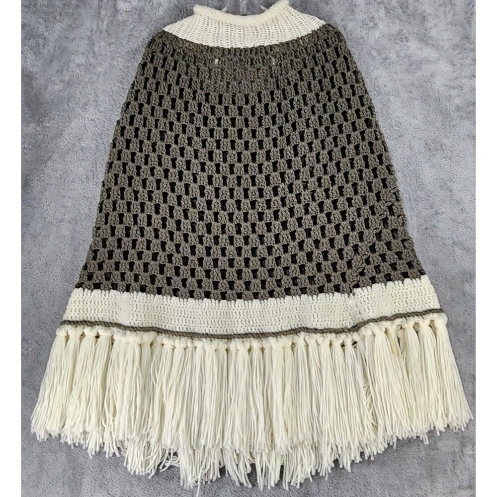 Womens Sweater Shawl Olive Green One Size Open Knit Fringed Winter Cape Poncho - Picture 2 of 8